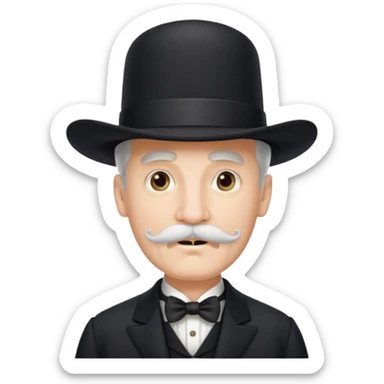 very big white moustachhe and typical 1900 black elegant clothes and hat . he is speaking sticker