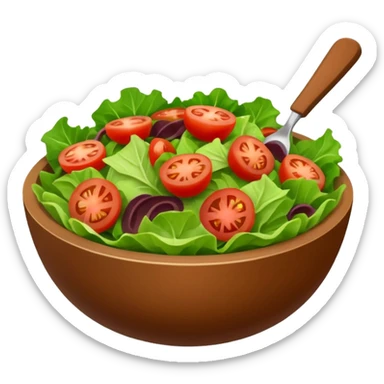brown salad bowl with lettuce and a couple pieces of chopped tomato sticker