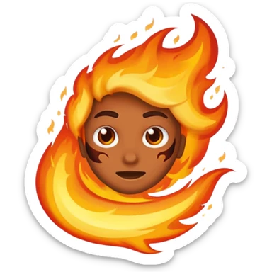 Character half burned / half restored, fire reversing direction sticker
