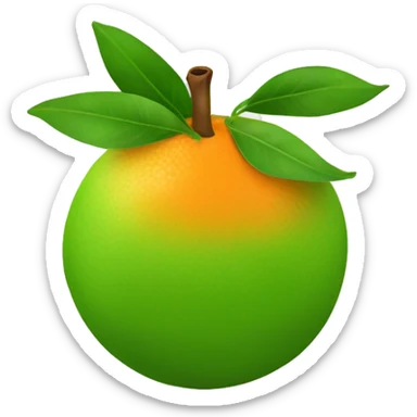 1 mandarin fruit with one green leaf. round. sticker