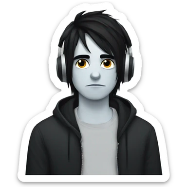 Emo boy with dark hair and eyeliner listening to music sadly  sticker