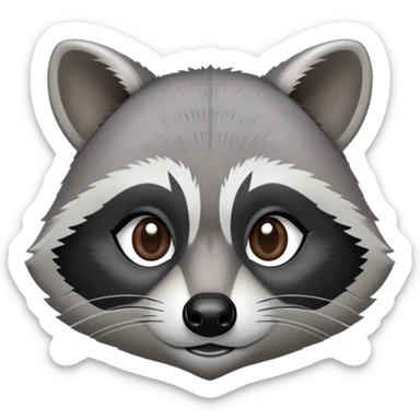 Cinematic-Noble-Raccoon-Portrait-Emoji – Poised and confident, with a sturdy build and a beautifully textured fur of silver-grey accented by dark black facial markings, deep-set, intelligent brown eyes, simplified yet sharp and sophisticated. sticker