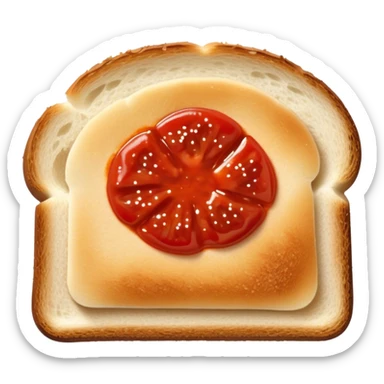slice of bread with with a line small amount of tomatoe sauce on top sticker