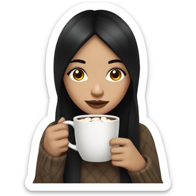 girl with black straight hair and white skin drinking hot cocoa sticker