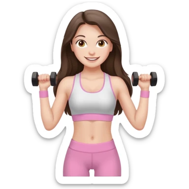 white brunette girl long hair with hazel eyes in light pink workout with small waist sticker