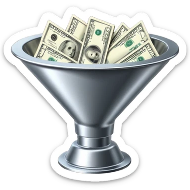 black marketing funnel with dollars at the buttom sticker