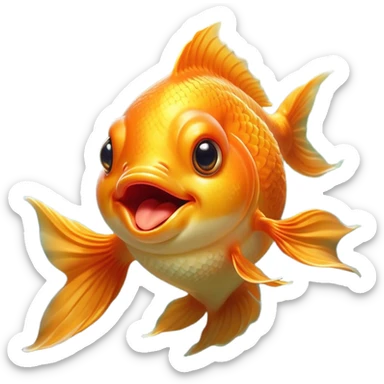 Cinematic Cute Yawning Orange Goldfish Portrait Emoji, Head tilted slightly with a dramatic, wide-open yawn, showcasing a smooth, vibrant orange body with flowing fins, eyes barely open in drowsy contentment, Simplified yet irresistibly adorable features, highly detailed, glowing with a soft, cozy glow, high shine, relaxed yet expressive, stylized with a touch of whimsy, bright and endearing, soft glowing outline, capturing the essence of a sleepy yet affectionate goldfish, so drowsy it feels like it could float out of the screen and curl up for a nap! sticker