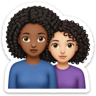 2 girl best friends. One who is African american with black hair and dark brown eyes. one who is white with curly dark brown hair and dark brown eyes. sticker