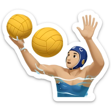 An icon showing a close-up of a yellow water polo ball, splashing water, and a player’s hand reaching to throw. Behind, a goal frame and rippling pool surface. Transparent background highlights the intensity, agility, and energy of water polo as a competitive sport. sticker