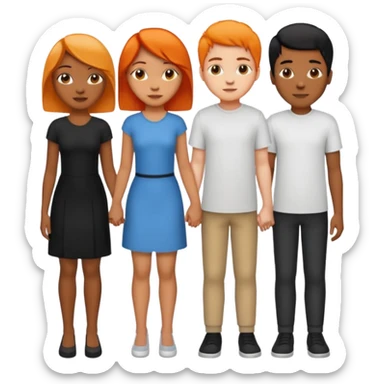 Three people holding hands first people is a female light skin have medium length half black half orange hair the second person is tall African American male short hair and the third people the third person is a female medium length black hair light skin sticker