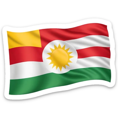 flag of Kurdistan with red, white and green horizontal stripes and a yellow sun symbol sticker