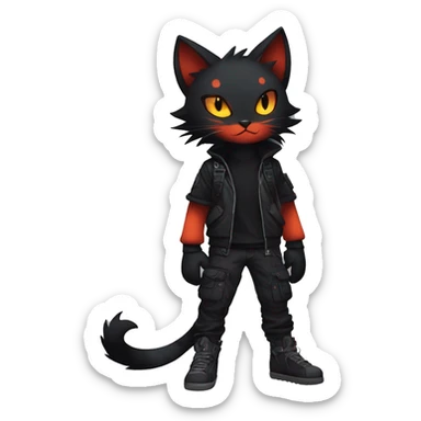Edgy Shy Anthro boyish cool pretty dark black Litten-Pokémon-cat-fursona techwear sticker