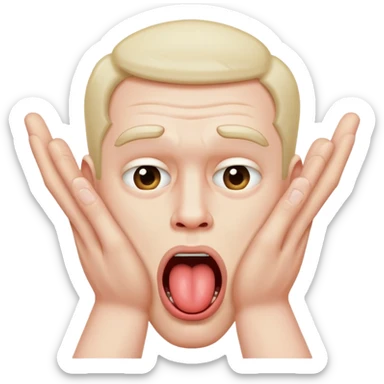 A manly and dramatically pretend pretending to choke himself with two hands with his tongue sticking out sticker