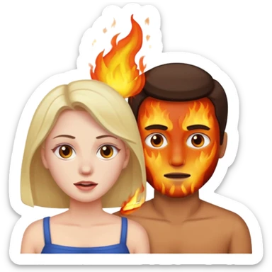  woman being burned in front of a very handsome man sticker