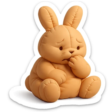apricot bunny biting paw nervously, full body, cushion style sticker