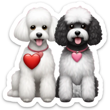 Black poodle and white Maltese with Valentines  sticker