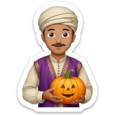 Tan Moroccan man sitting holding with pumpkin and grapes in countryside  sticker