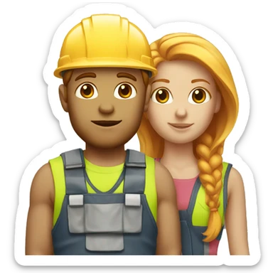 Construction worker man red hair and female blonde sticker