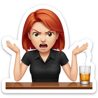 A raid haired woman yelling at a bartender sticker