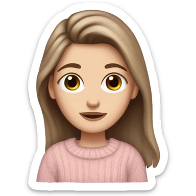 Pretty darkbrown eyed white girl with brown hair light pink sweater cozy sticker