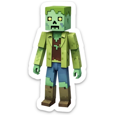 Minecraft Zombie full body, green blocky undead character sticker