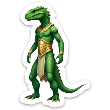 full body reptilian humanoid in ancient outfit, left side view sticker