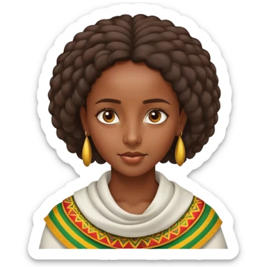 beautiful Ethiopian girl, confident expression, traditional Ethiopian facial features, neat hair, high definition, precise details, iOS Apple style emoji sticker