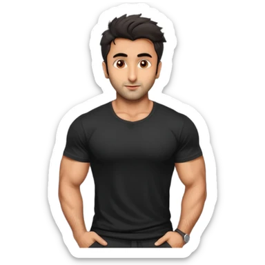 ipretty bratz emoji of ranbir kapoor wearing a black tee, muscular sticker