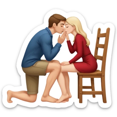 Uomo inginocchiato che bacia i piedi alla padrona seduta sulla sedia sticker