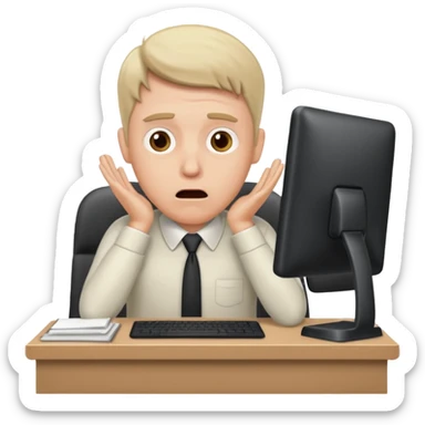 A white man sits at his desk in shock. sticker