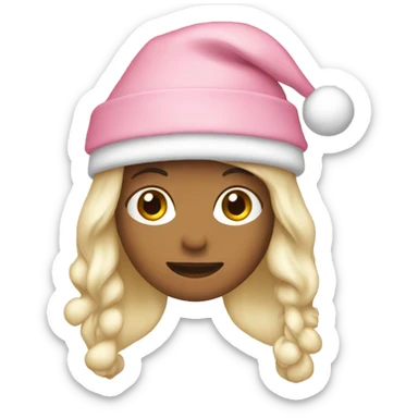 long hair women wear light pink santa hat sticker