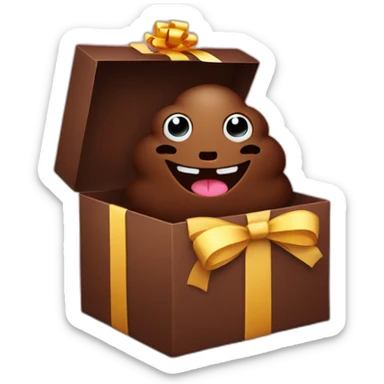 Smiling Dark brown poo inside a gift box with a ribbon sticker