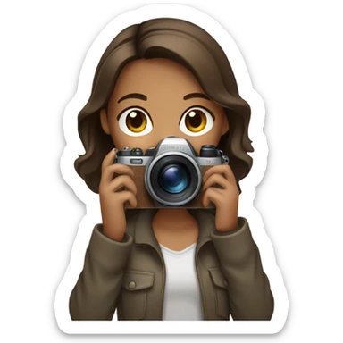 Create a cute girl with tan skin and brown hair taking a picture sticker