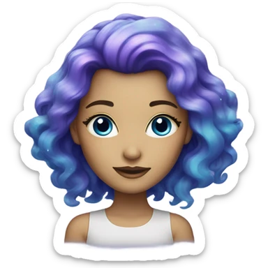 white woman with mystical sparkling galaxy hair with moon and stars in purple and blue shades sticker