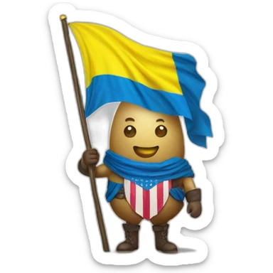 potato patriot with a proud look. holding the flag of Ukraine  sticker