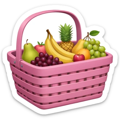 Pink basket, plaid lining, with both food, drink and fruits sticker