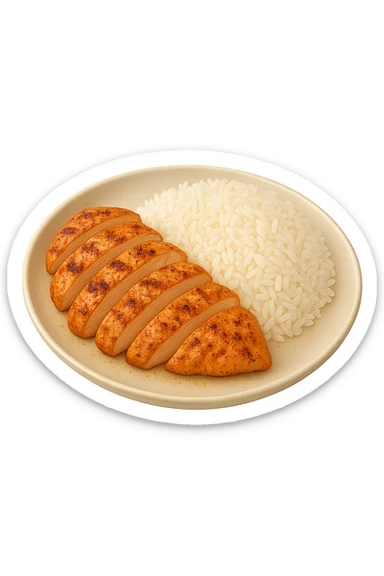 Riso con pollo cucinato su un piatto sticker