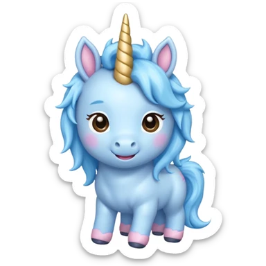baby blue unicorn, chibi full body sticker