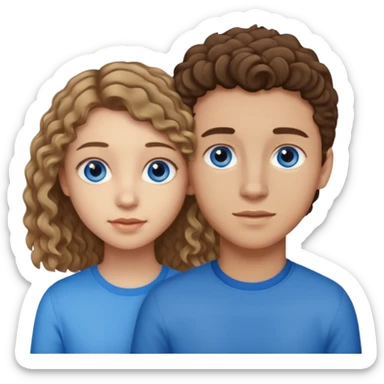 20 year old boy with slightly curly dark blonde hair and blue eyes with 20 year old girl with brown hair and blue eyes sticker