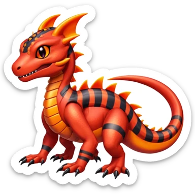 Cute Shiny striped iridescent Guilmon-Salandit-Fakémon-hybrid-creature (full body)  sticker