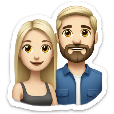 Blond bearded man & brunette woman medium length straight hair with French bulldog sticker