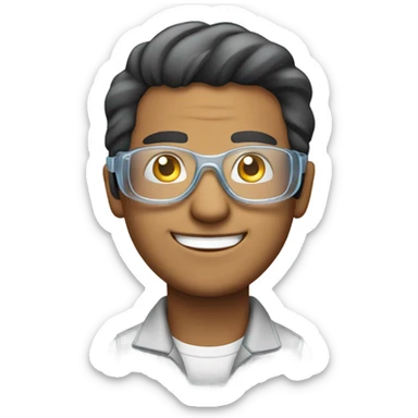 face of latin american man smiling with clear protective and work protection goggles glasses sticker