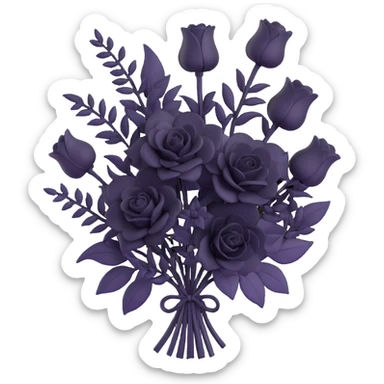 minimal 3D gothic bouquet with only black flowers, simple and dark sticker