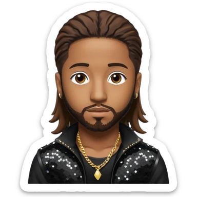 Omarion from B2K with long dark brown hair, black sequin outfit sticker