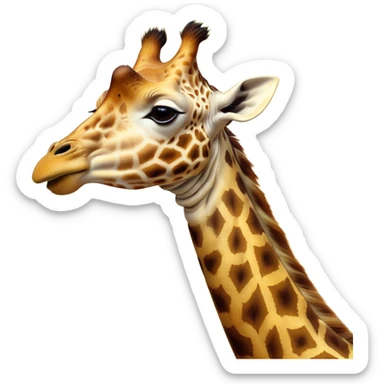 Cinematic Cute Yawning Giraffe Portrait Emoji, Head tilted slightly with a dramatic, wide-open yawn, showcasing a soft, patterned Fur of warm yellows and browns with a long, drooping neck and eyes barely open in drowsy contentment, Simplified yet irresistibly adorable features, highly detailed, glowing with a soft, cozy glow, high shine, relaxed yet expressive, stylized with a touch of savannah whimsy, bright and endearing, soft glowing outline, capturing the essence of a sleepy yet affectionate giraffe, so drowsy it feels like it could stretch right out of the screen and curl up for a nap! sticker