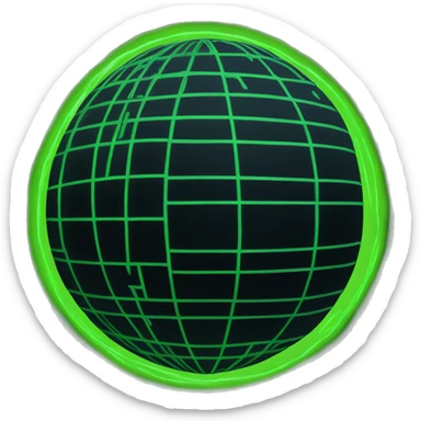 imagine a neon green globe with lines in the shape of a sphere with a black background with lines only on the sphere sticker