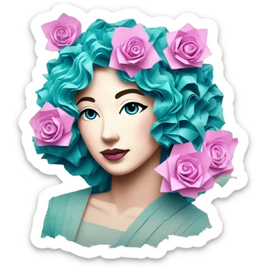  lady vaporwave made of 420 origami newspaper roses hemp leaves lantern fairy lights burning paper vaporwave sticker