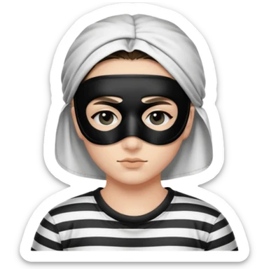 Thief with black eye type mask and black and white striped prison clothes sticker
