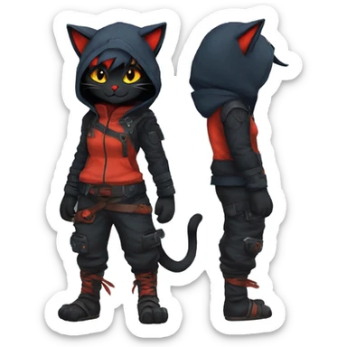Edgy Shy Anthro Ninja cool pretty dark Litten-Pokémon-cat-fursona-animal techwear sticker
