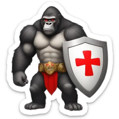Buff Gorilla wearing a Crusader armor with the holy red Cross sticker